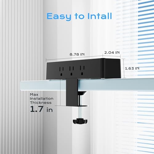 Desk Clamp Power Strip 10FT, 40W Total Fast Charging Station | 9 10FT-40W Black