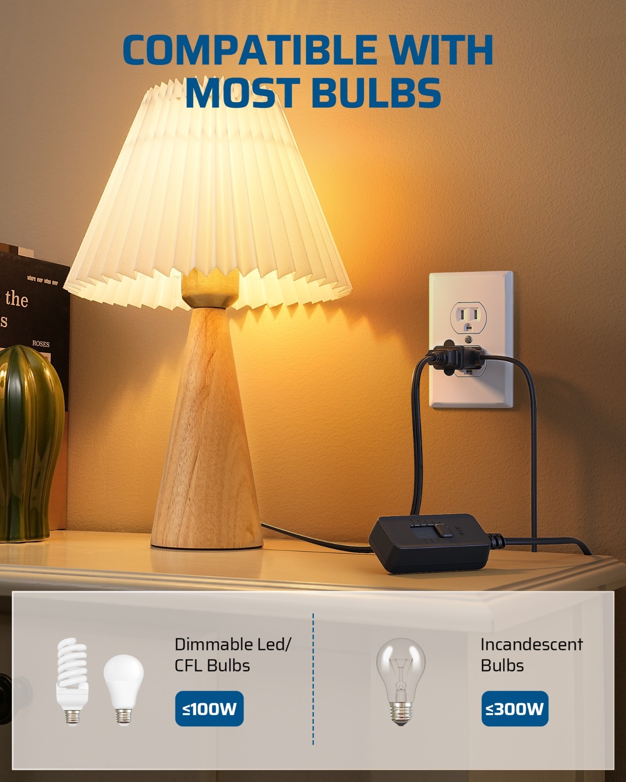 Plug in Dimmer Switch for Lamp, Table Lamp Dimmer for Dimmable LED/CFL Lights