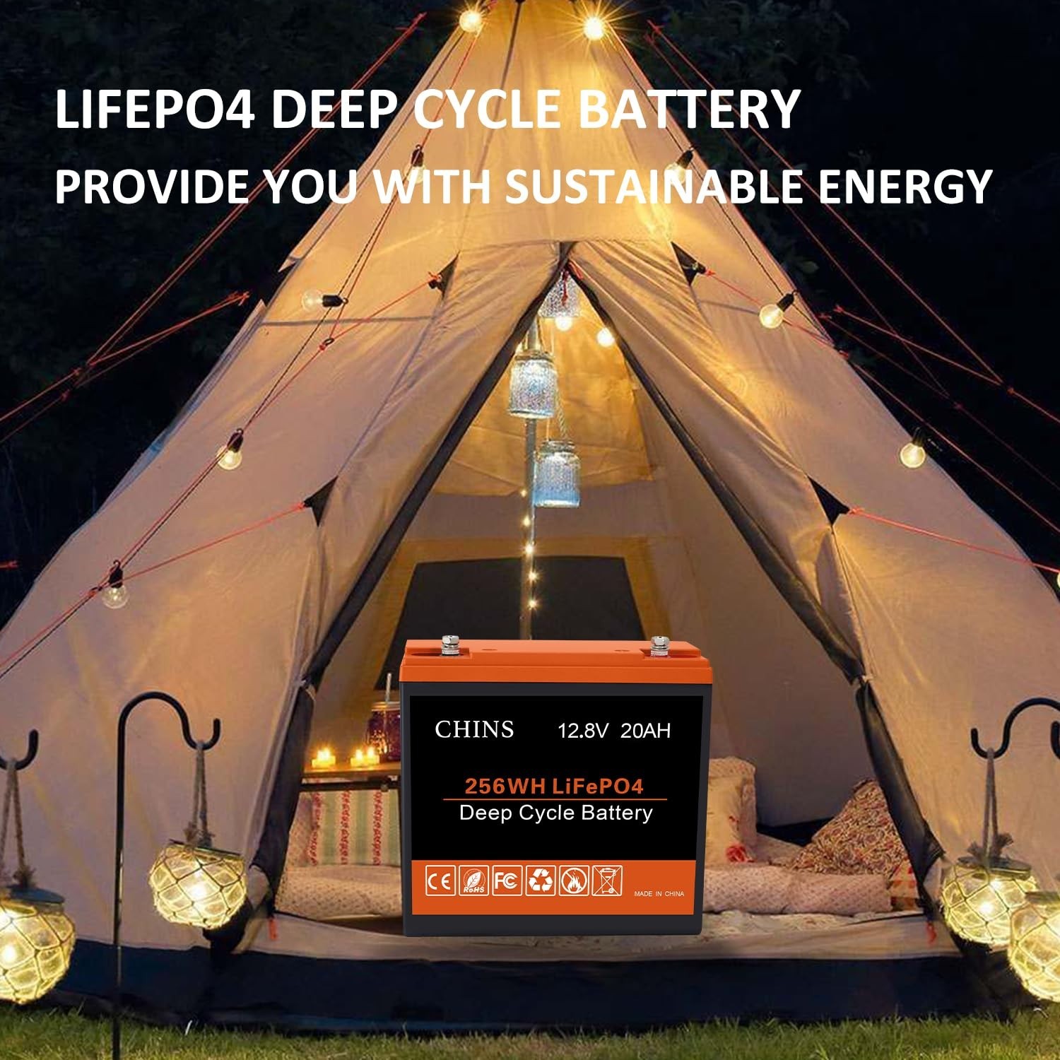 CHINS LiFePO4 Battery 12V 20AH Lithium Battery – Built-in 20A BMS, 2000~5000 …