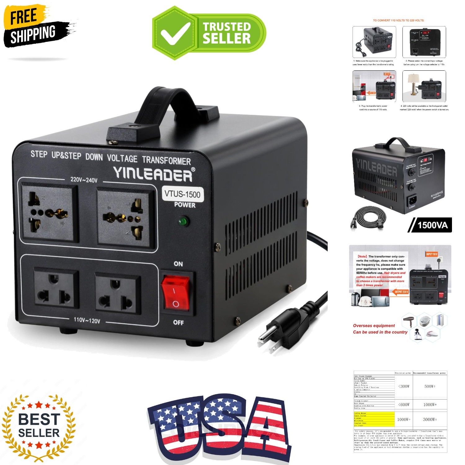 1500W Step Up & Step Down Voltage Transformer Converter 110V to 220V or 220V/…