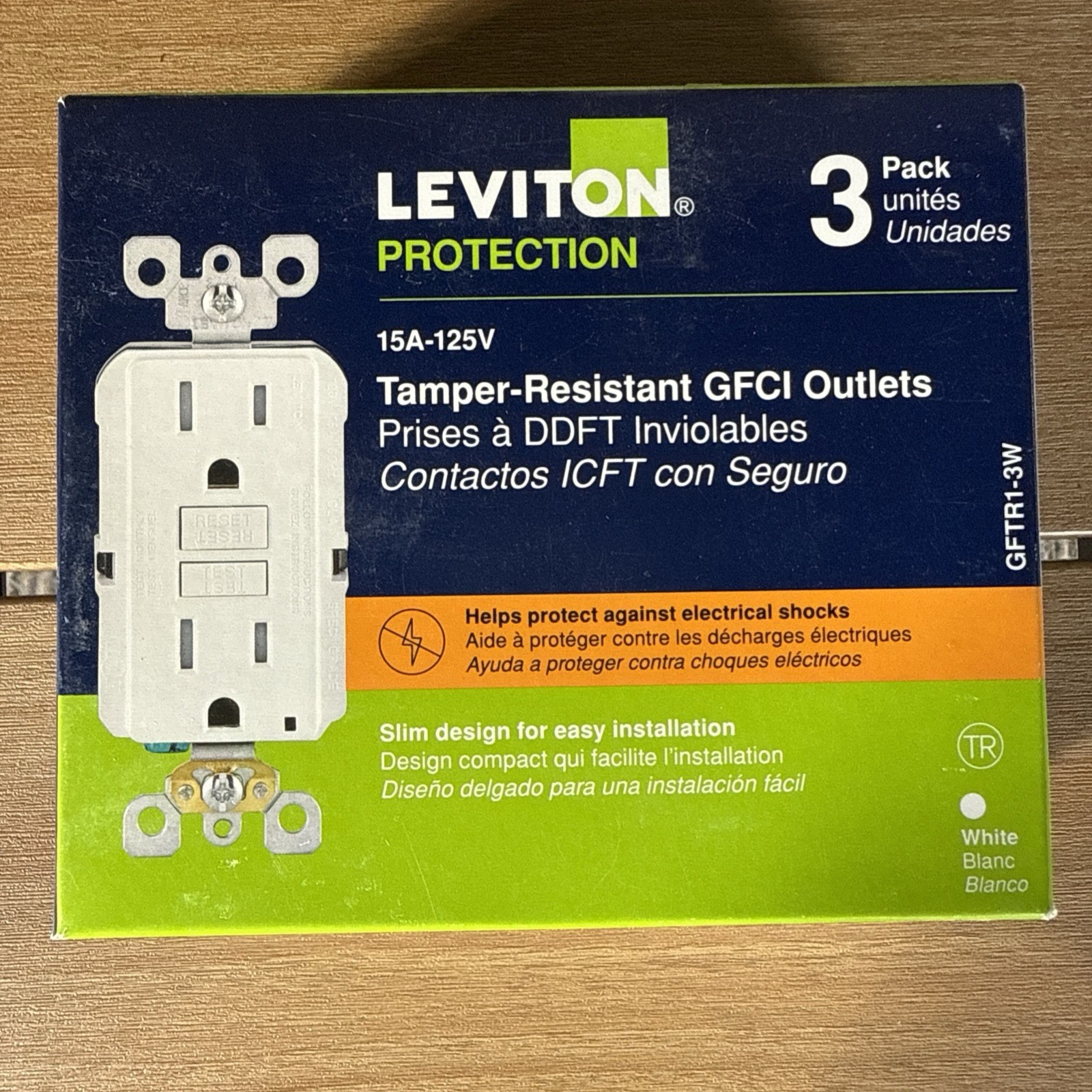 3-Pack Leviton GFTR1-3W 15A Tamper Resistant GFCI Outlet White 125V NEW IN BOX