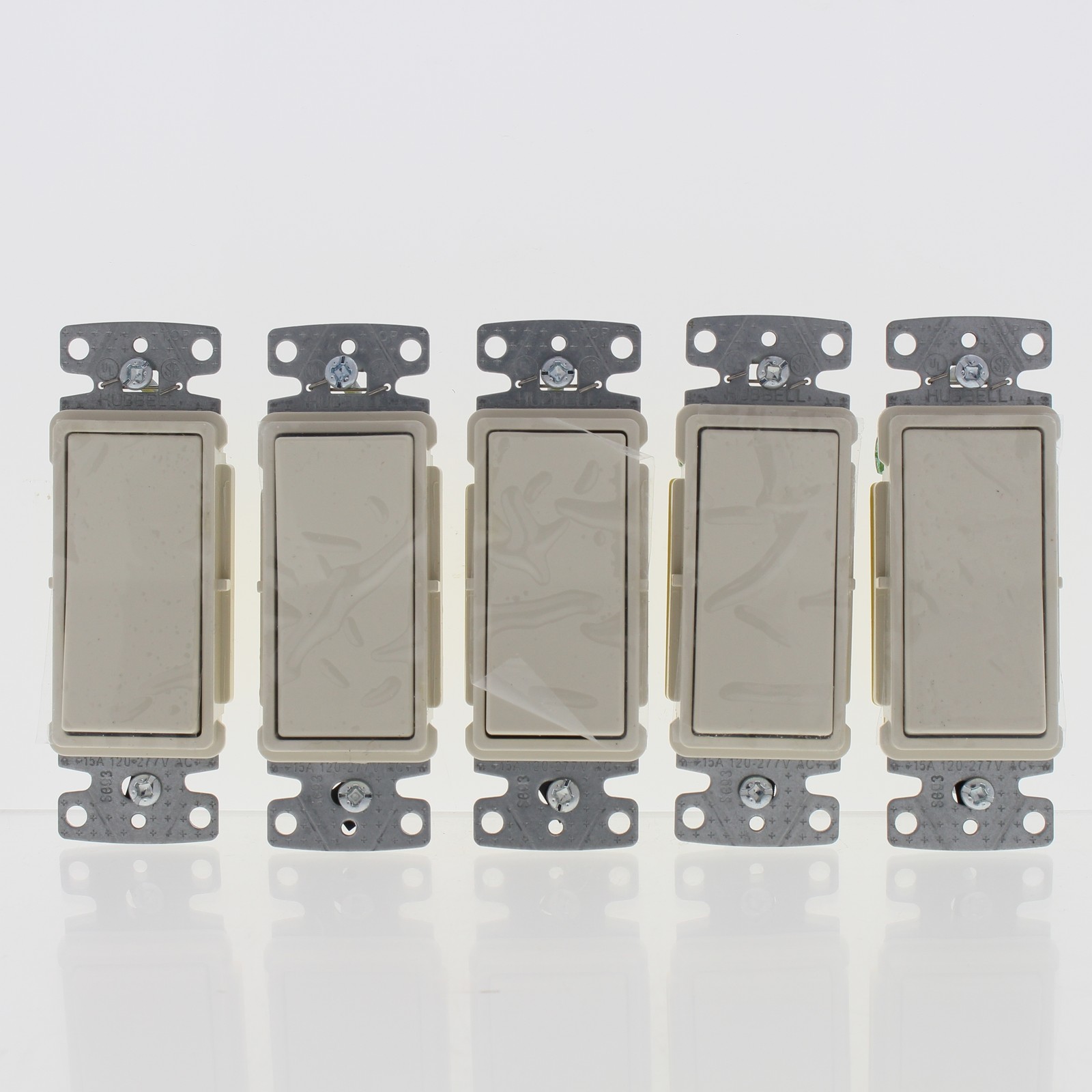 Hubbell Light Almond Decorator Rocker Wall Light Switches Single Pole 15A 5-Pack