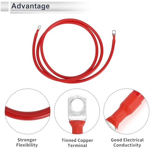 1 Pc Universal Battery Inverter Cable 3/8″ Lug 5/16″ Lug Battery Cable 6FT Red