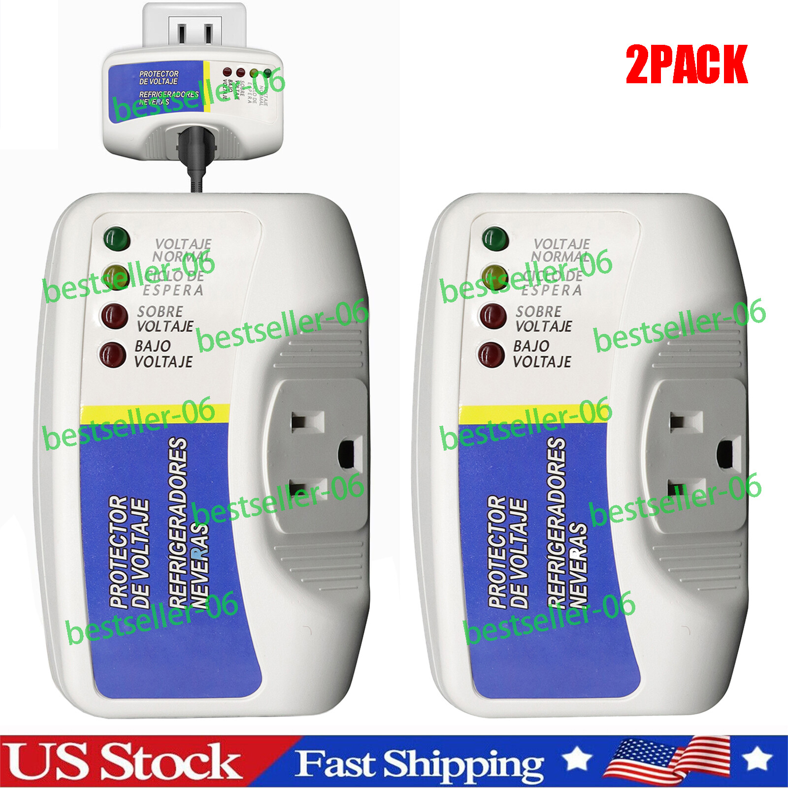 2 Pack US Voltage Power Surge Protector 120V Refrigerator Brownout Appliance