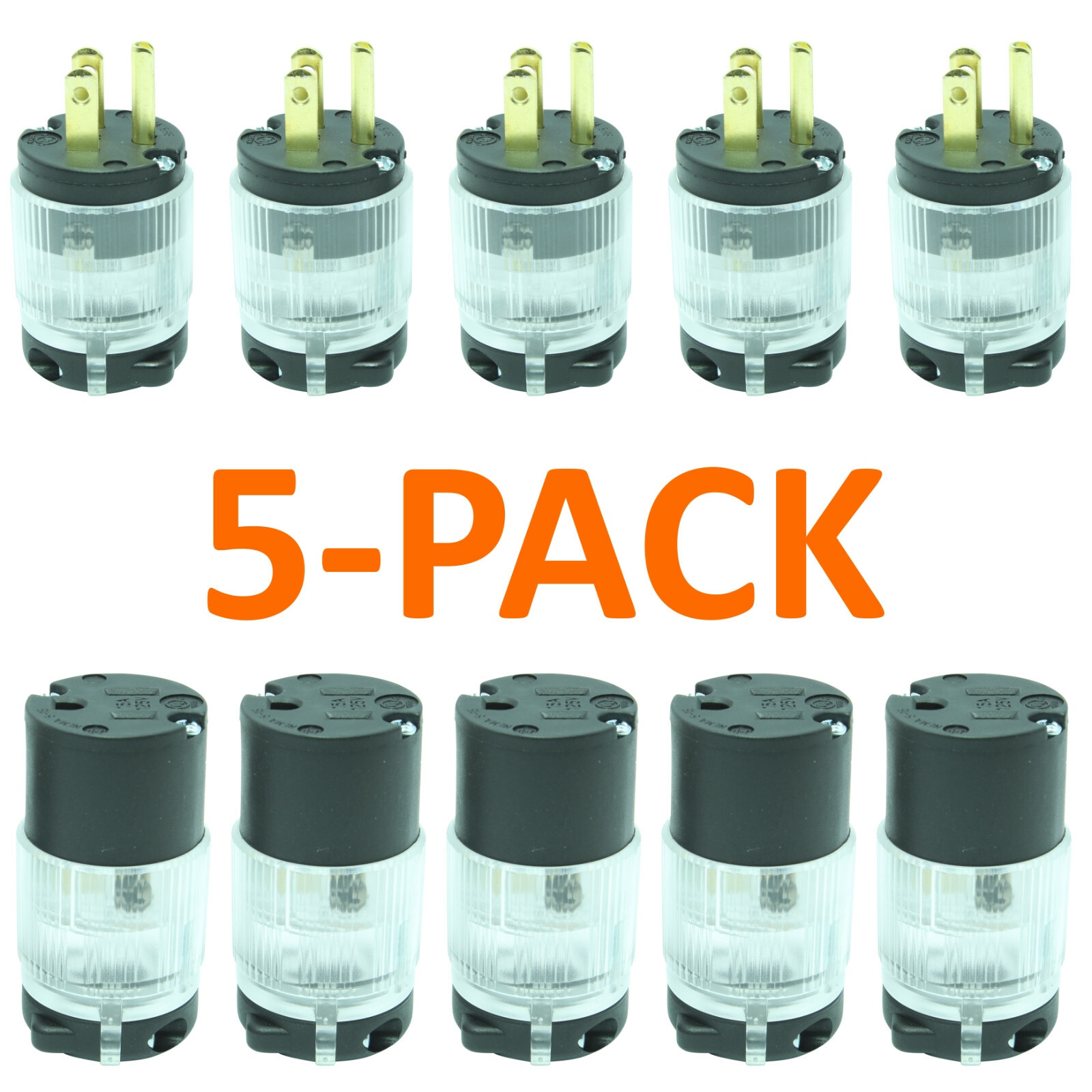 Lot of 10 Lighted 15A 120V Male Female Extension Cord Replacement End Power Plug