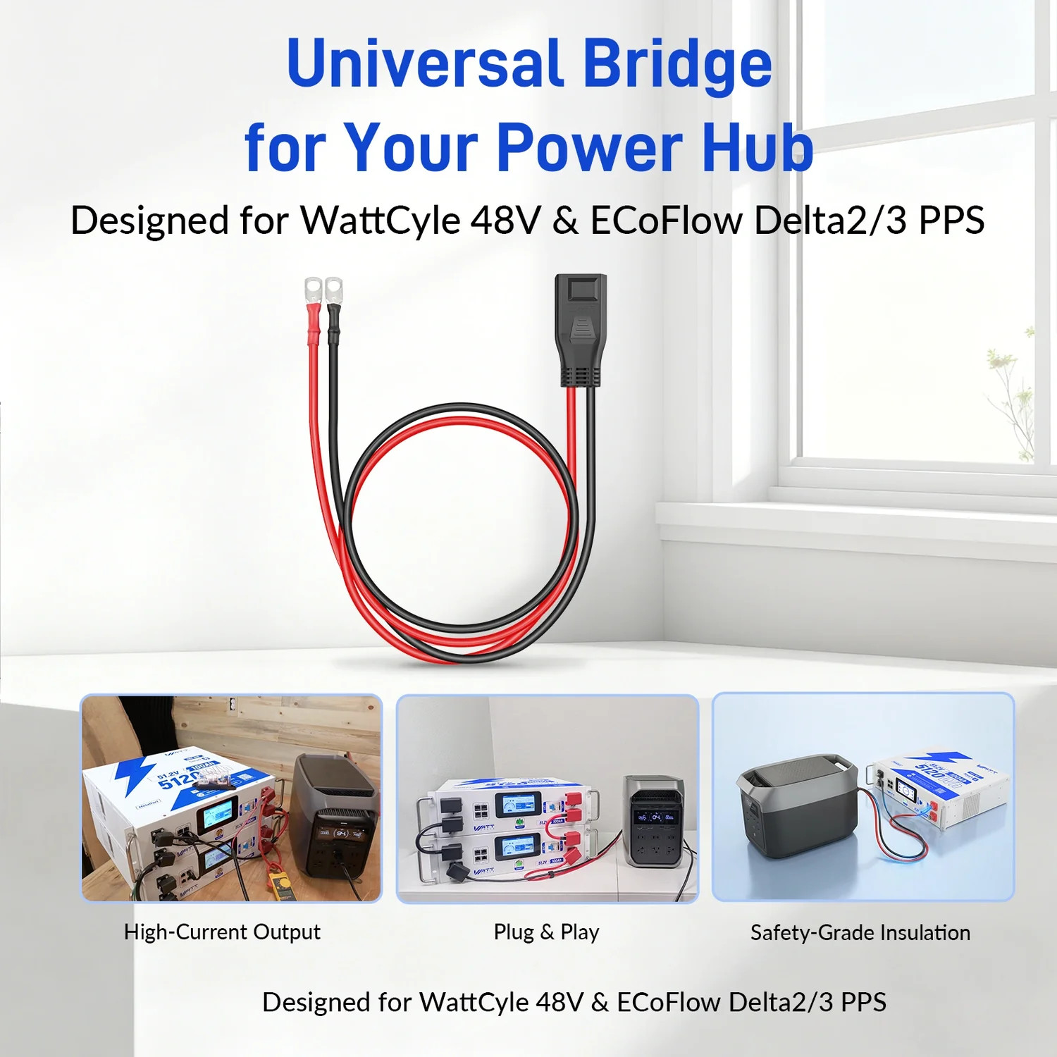 WattLINK Cable for 48V 100Ah Server Rack Battery & Ecoflow Expansion M8 to XT150