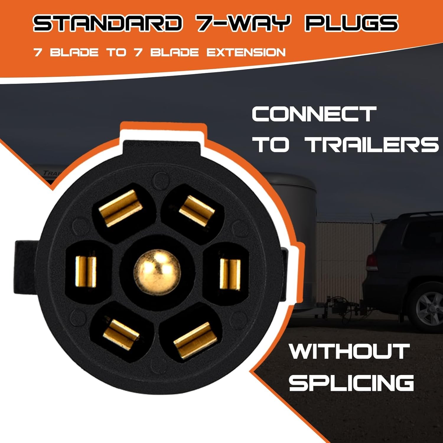 7 pin Trailer Extension (12 Feet)- 7 Way Trailer Plug Extension- 7 Blade Trailer