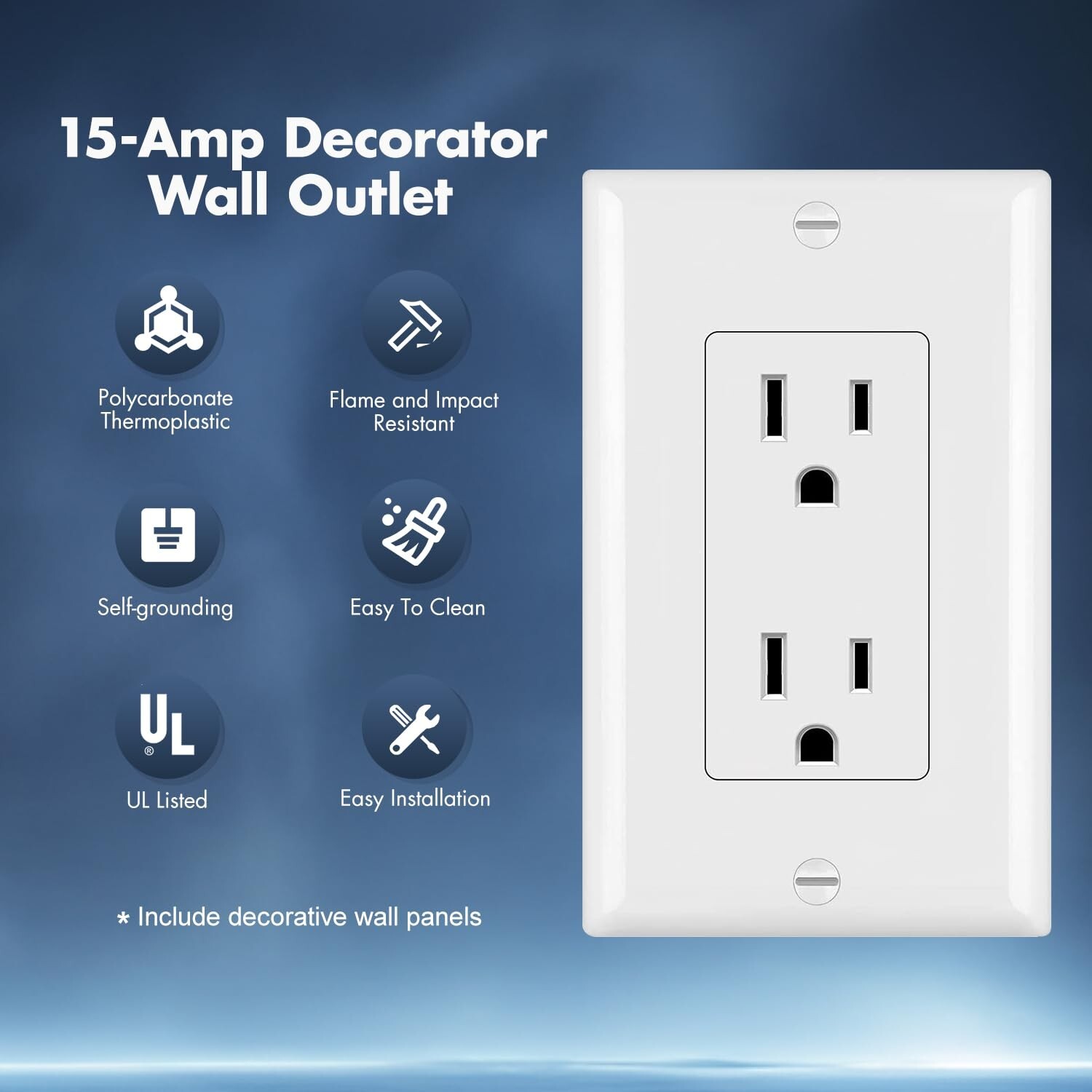 50Pack Outlet Socket, Decora Duplex Receptacle 15 A, 125 V,Non-Tamper Resistant