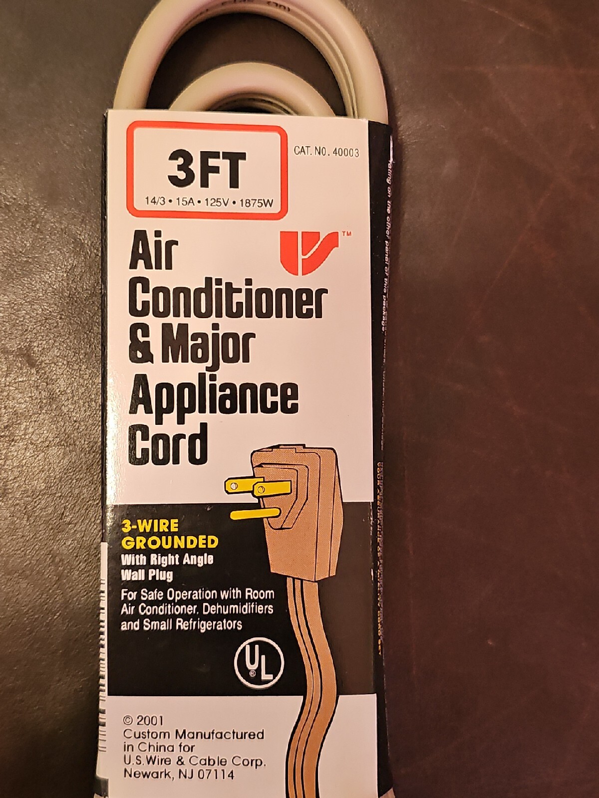 CP 3ft 14/3 Air Conditioner Major Appliances Extension Cord 15A Right Angle Plug