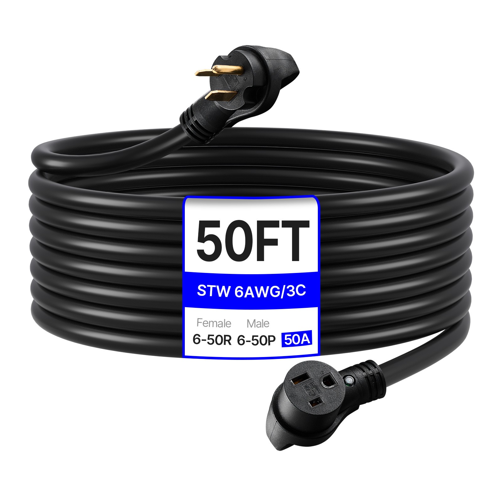 50A 50FT Generator Extension Cord 250V NEMA 6-50P to 6-50R 12500W Power