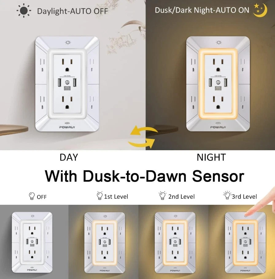 Multi Plug Outlet Surge Protector – POWRUI 6 Outlet Extender with 3 USB Ports…