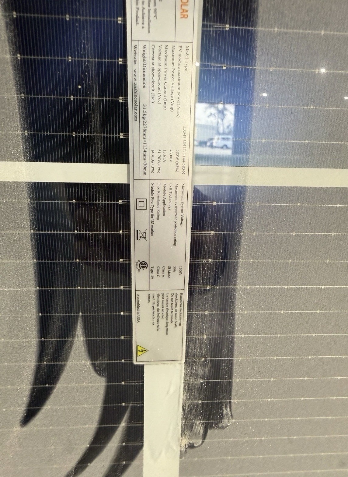 New Solar Panel Znshine 585W Bifacial 144 Cell NO DAMAGE 100%