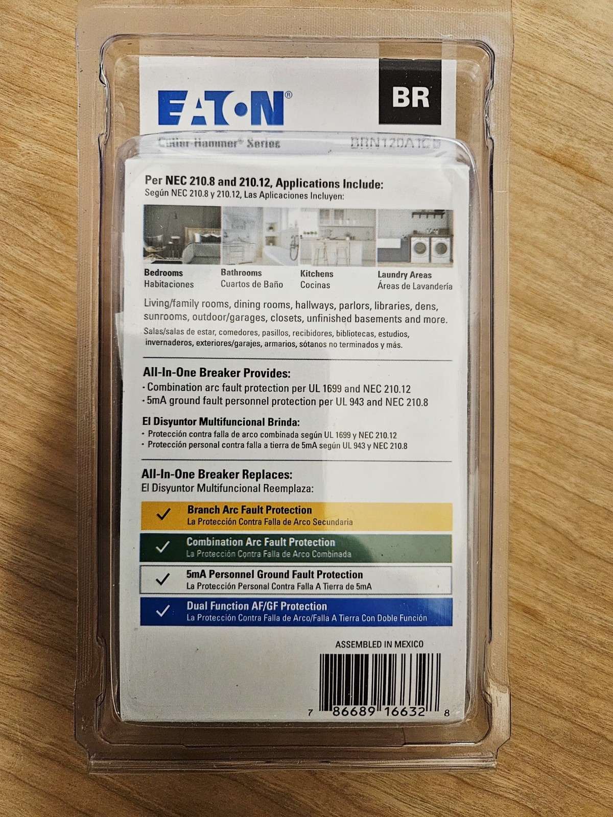 Eaton BRN120A1CS 20A Single Pole AFCI/GFCI All-In-One Circuit Breaker Brand New