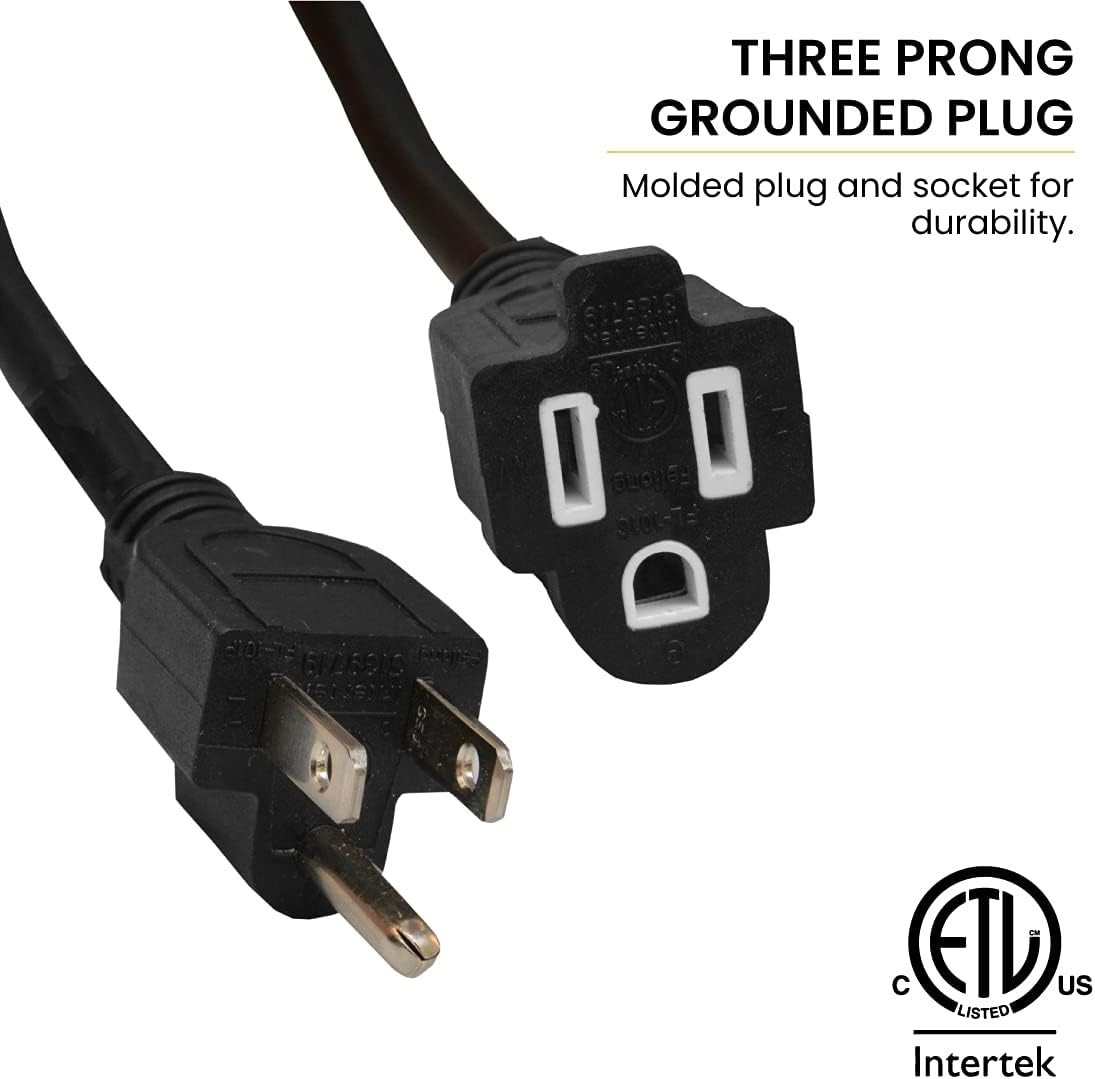Heavy Duty Black Extension Cord, 12/3 SJTW by GoGreen Power