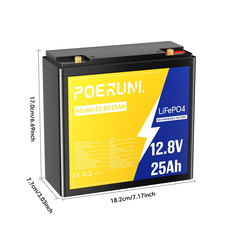 12V 25Ah LiFePO4 Lithium Battery Built-in BMS 5000+ Deep Cycle for Solar Marine