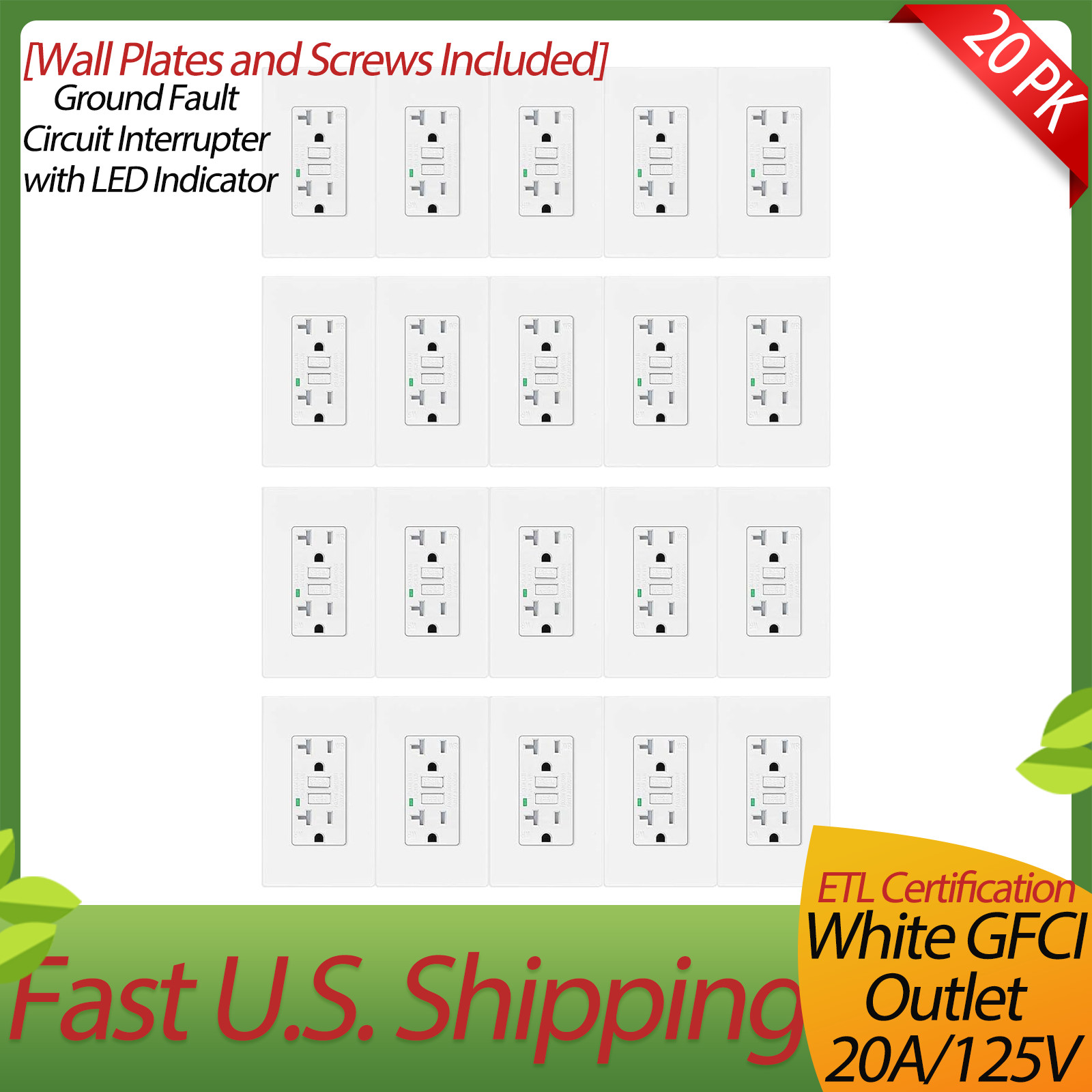 20Amp Electrical GFCI Outlet Hospital Grade, Heavy Duty Outdoor Electrical x 20
