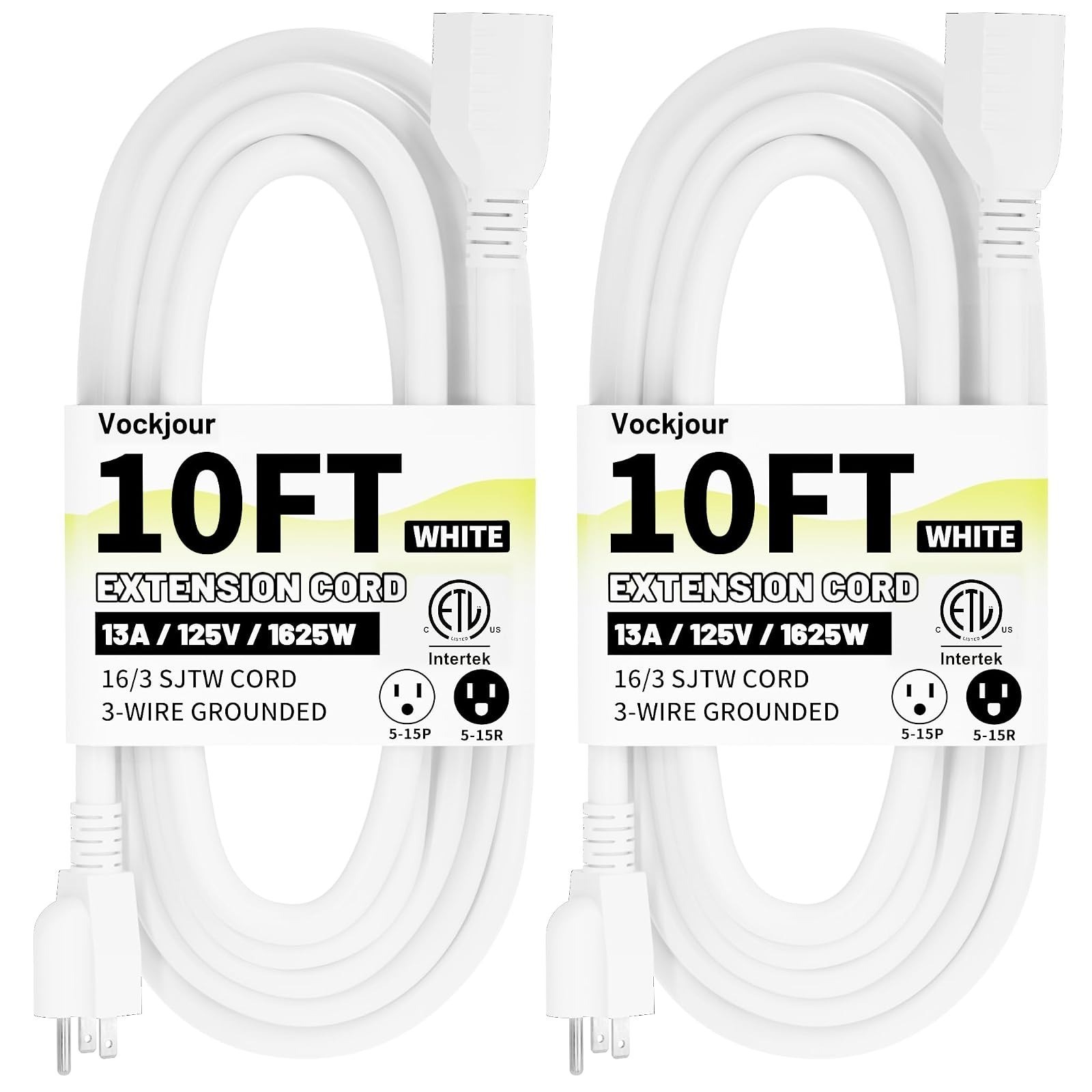 Vockjour 10 Ft Waterproof Extension Cord 16/3 Heavy Duty Black