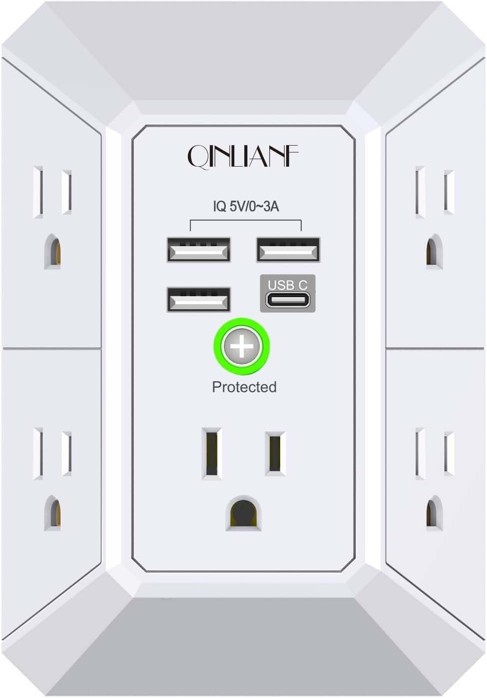 Multi Plug Outlet Surge Protector – POWSAF 5 Outlet Extender with 4 USB Ports(2