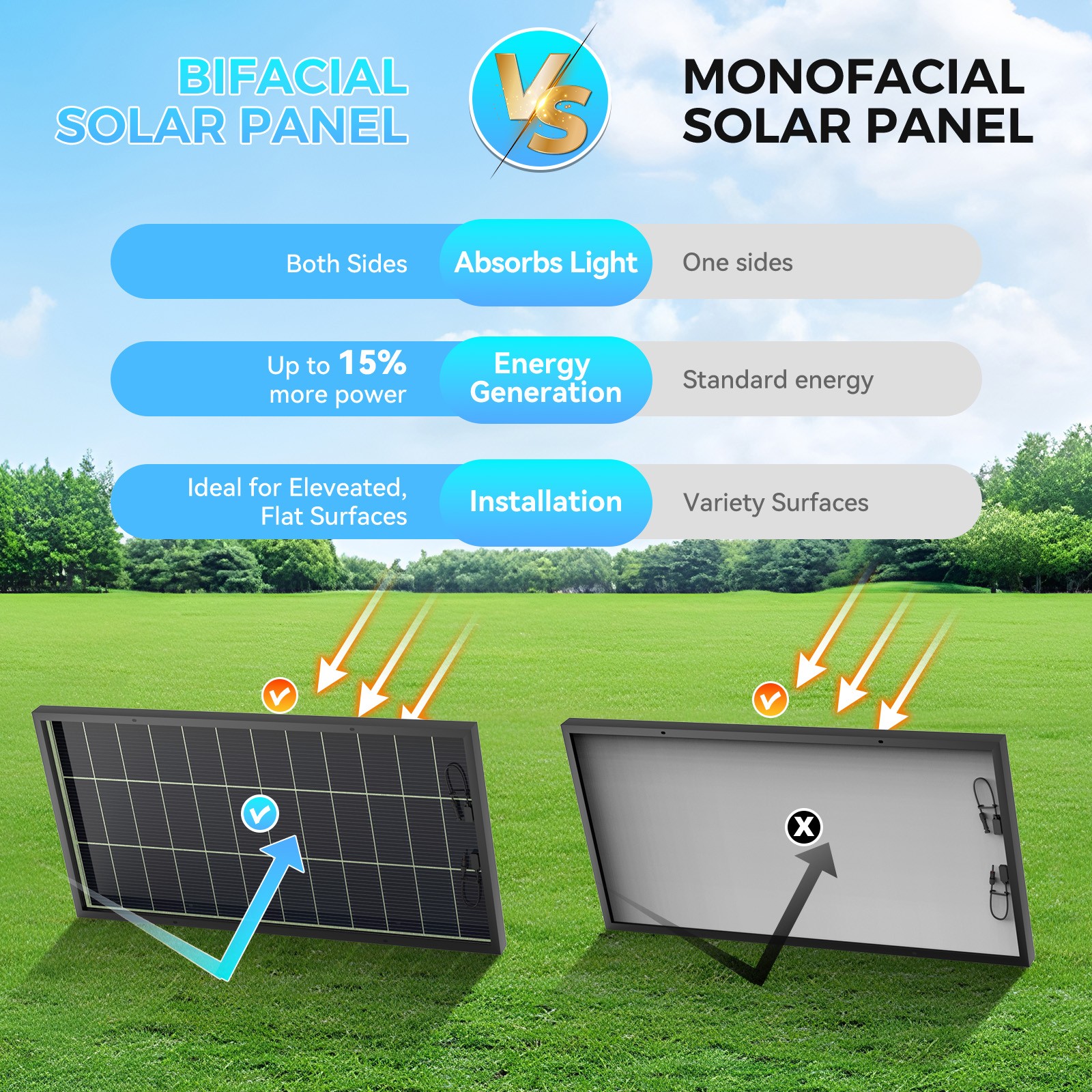 200W Bifacial Solar Panel 12V Solar Battery Home PV Off-Grid Boat Solar Power RV
