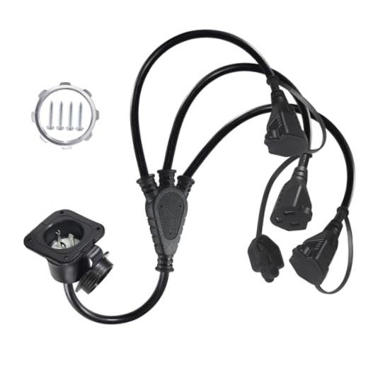 15A AC Port Plug – 125V Power Inlet Socket with Triple 18 Inch Extension Cord,