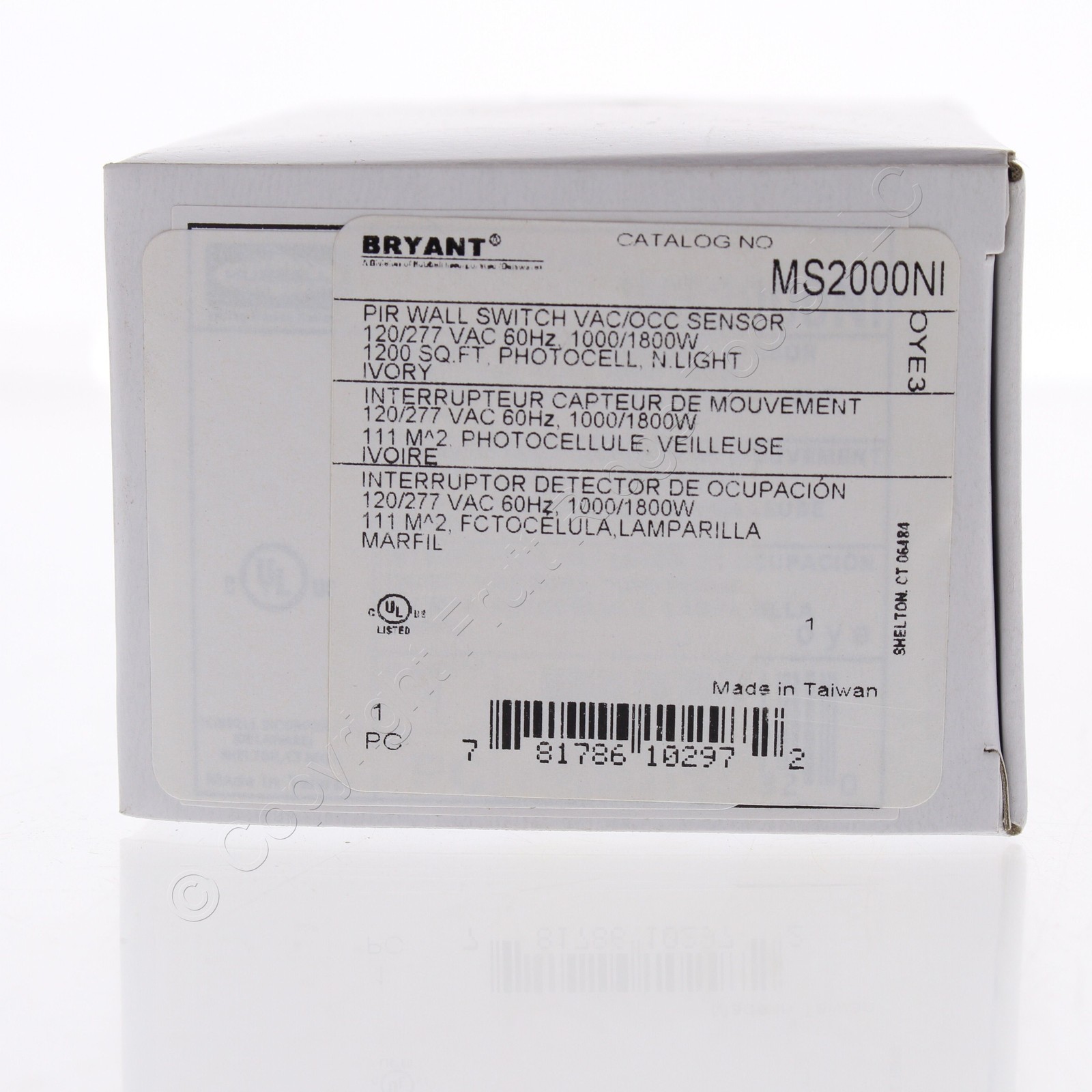 Bryant MS2000NI Ivory Occupancy Sensor Switch Night Light 120/277V 180� 1000W