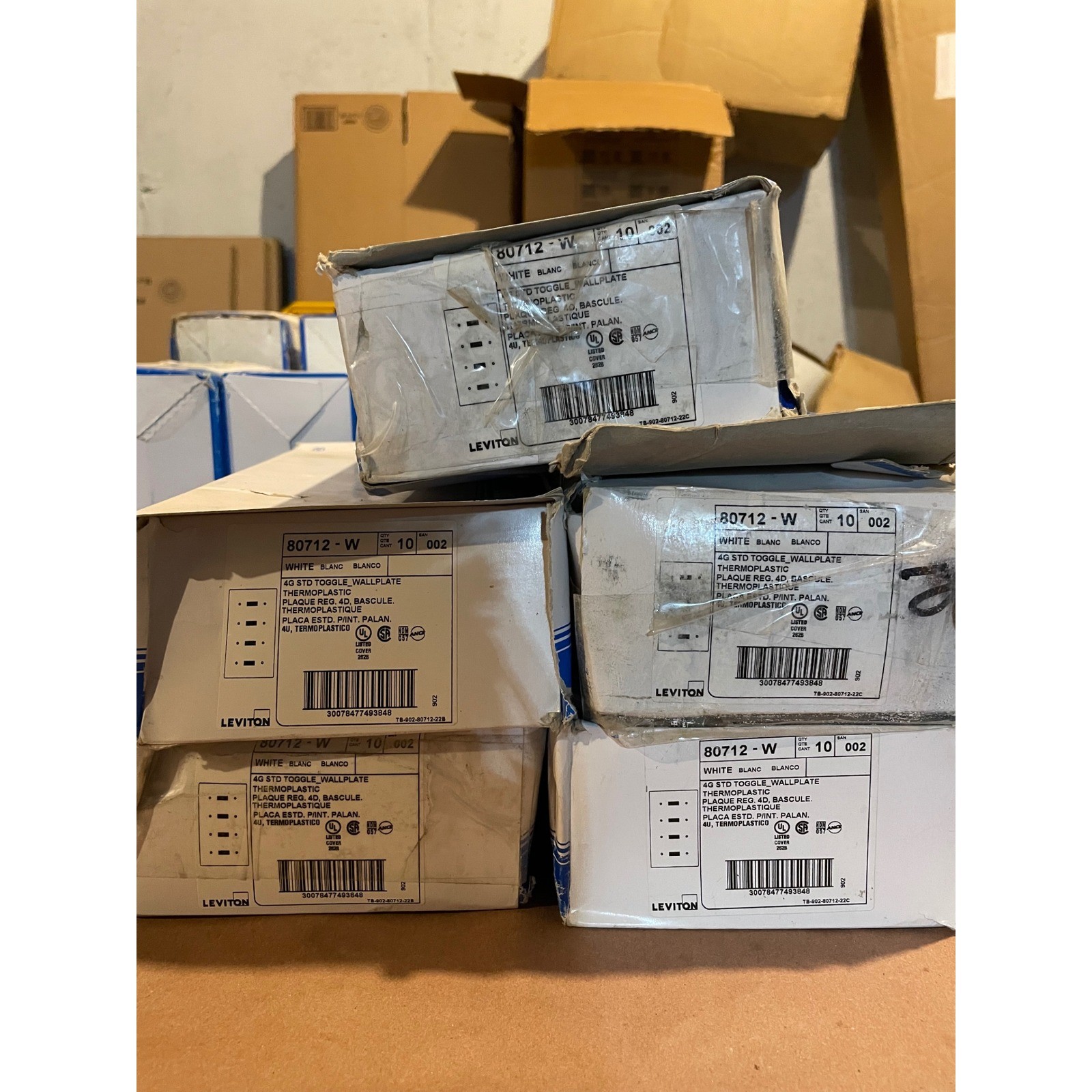 Leviton 80712-W 4-Gang Toggle Wallplate White Thermoplastic 10 Pack Bulk Lot