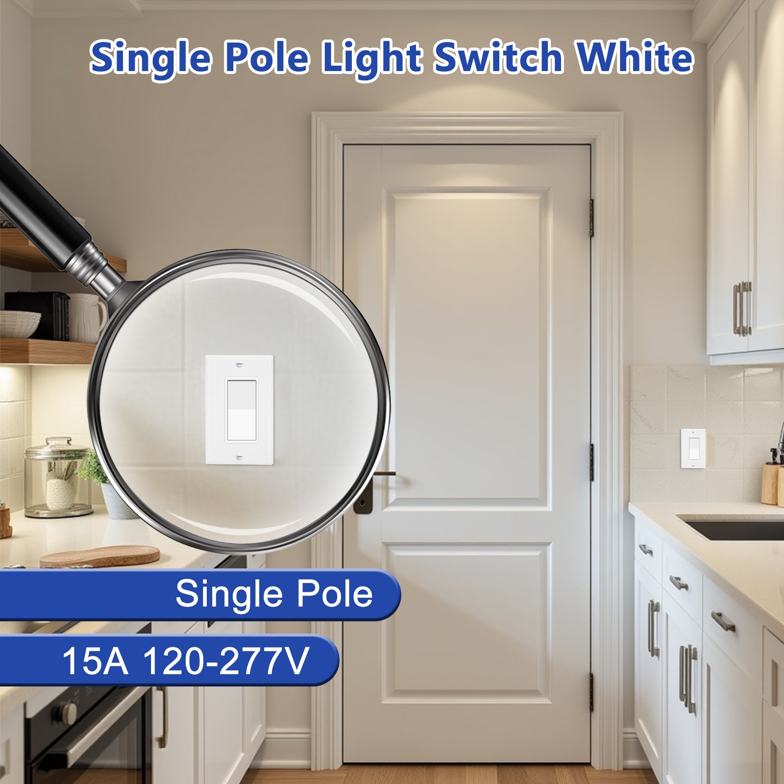 2 Pack Self – Grounding Single Pole Wall Switch 15A UL Certified Safe 120/277V