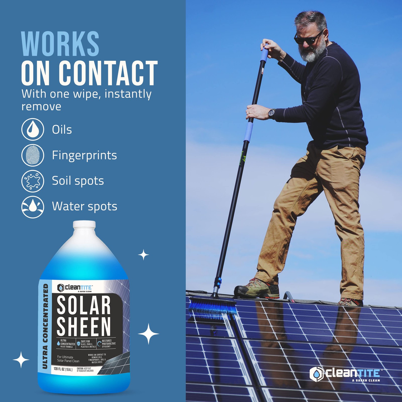 CLEANTITE Solar Panel Cleaner 1 Gallon (Makes 512 G) – 128 Fl Oz (Pack of 1)