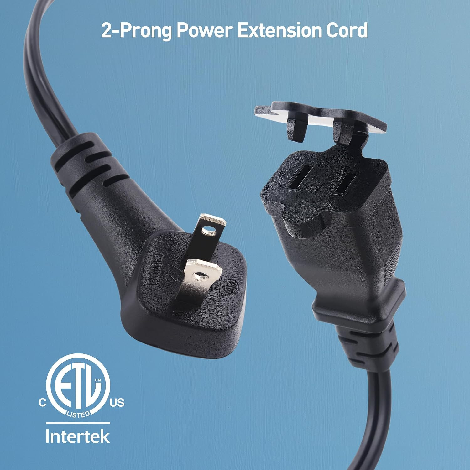 [ETL Listed] 2-Pack 13A, 2 Prong Extension Cord 3Ft in Black
