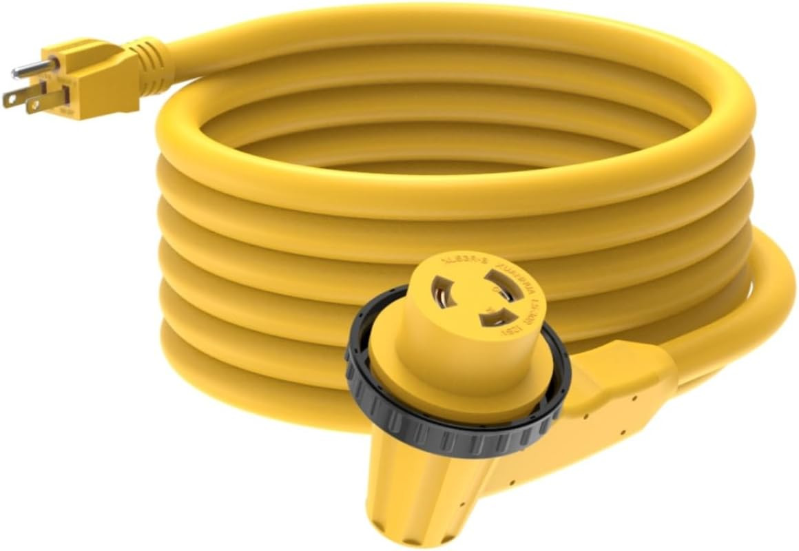 15FT 30-Amp to 110-RV Shore Power Extension Cord, NEMA 5-15P to L5-30R,10AWG 30A