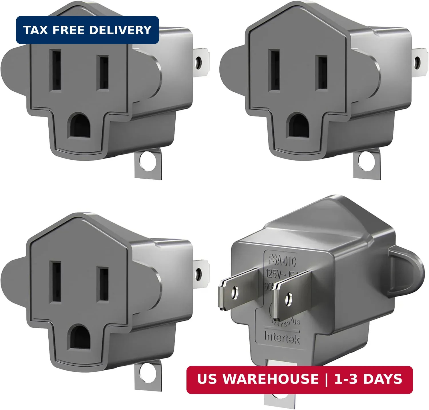 2 Prong to 3 Prong Outlet Adapter, ETL Listed 3-2 Prong Adapter, Fire-Retardant