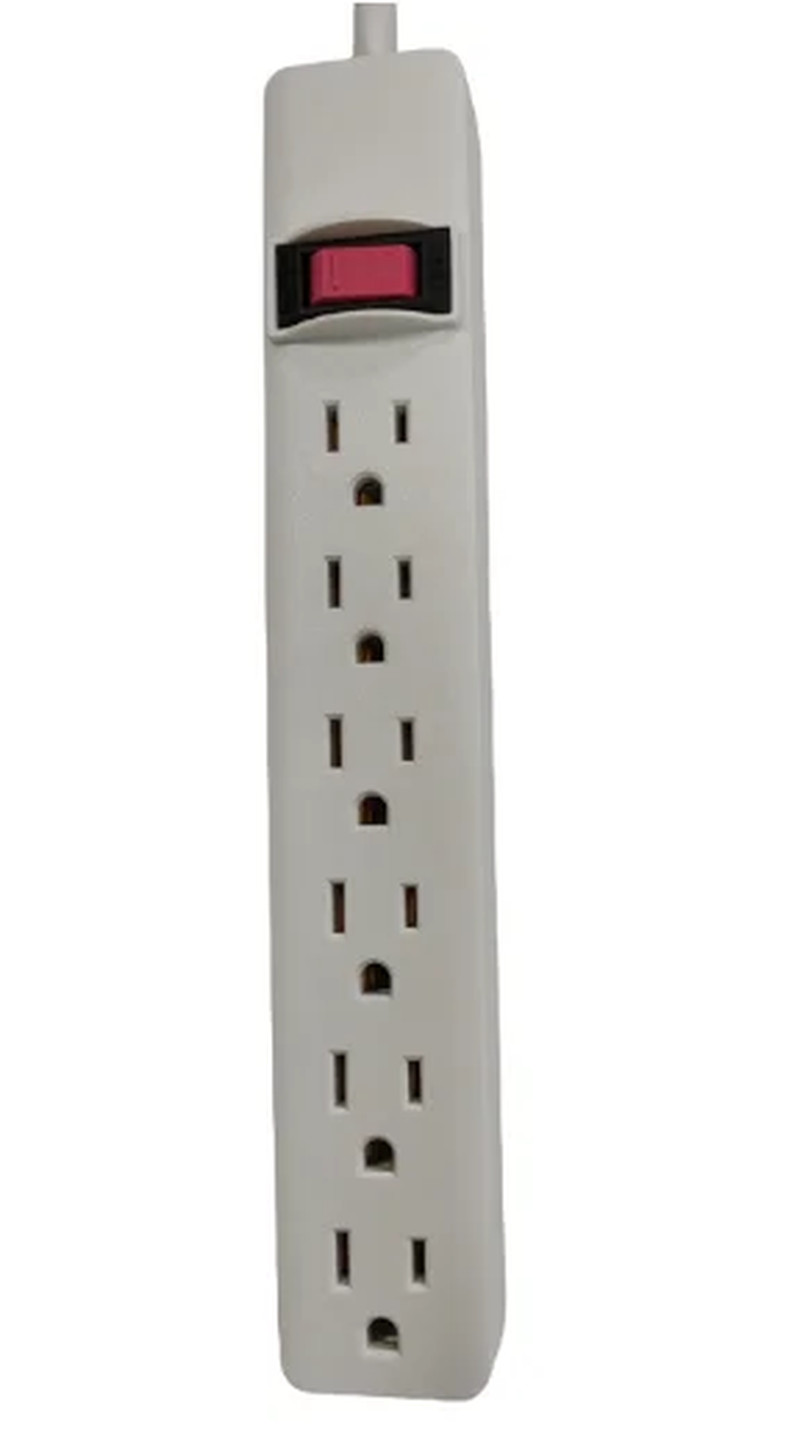 6-Outlet Power Stríp with 2.5-Foot Cord , White,15A,125V-60Hz