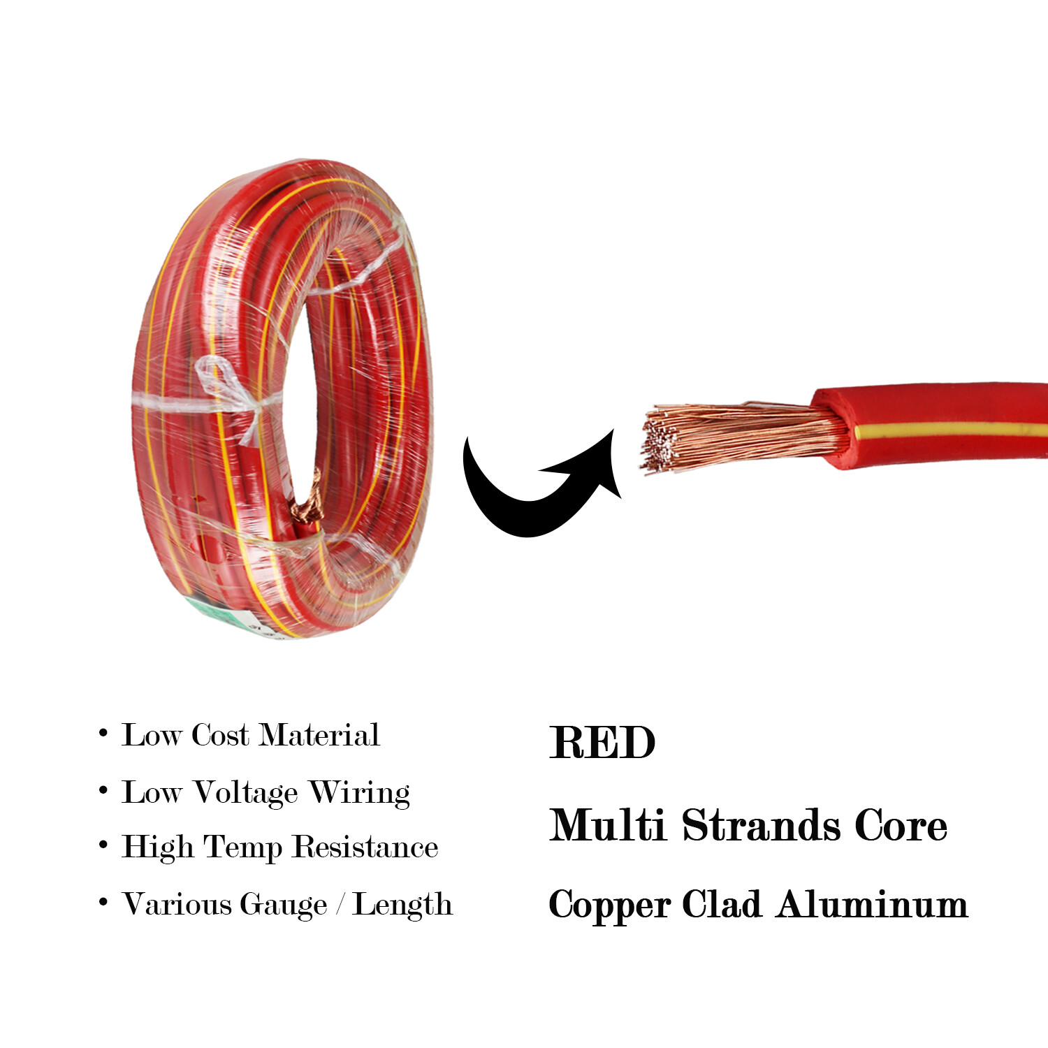 1/0 Gauge Low Voltage Power Wire – Black Red – Copper Clad Battery Welding Cable