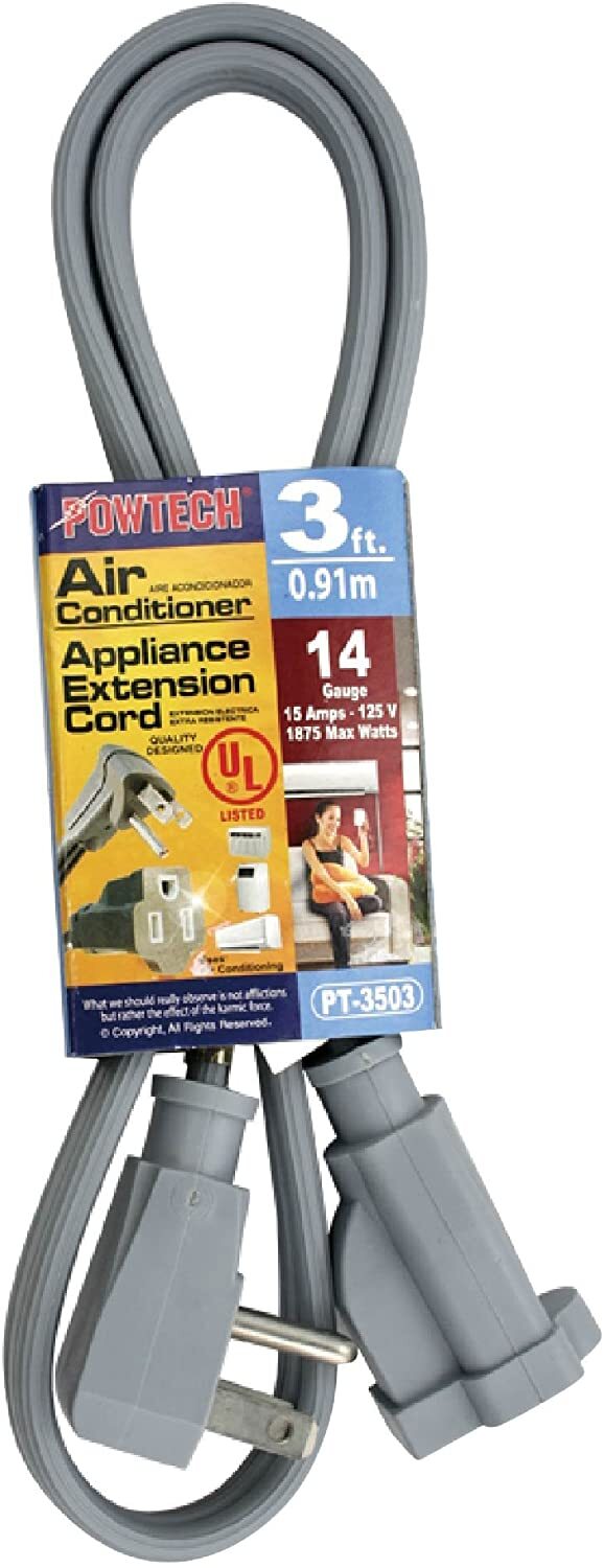Powtech 3 ft Ext Cord White UL Heavy duty 14 Gauge Air Condition Cord 3 Tap 125V