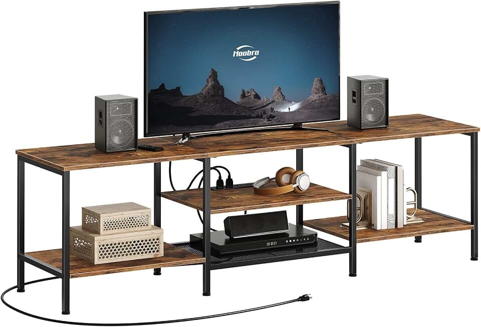 HOOBRO TV Stand with Power Outlets to 75 Inches, TV Console Table with Open…