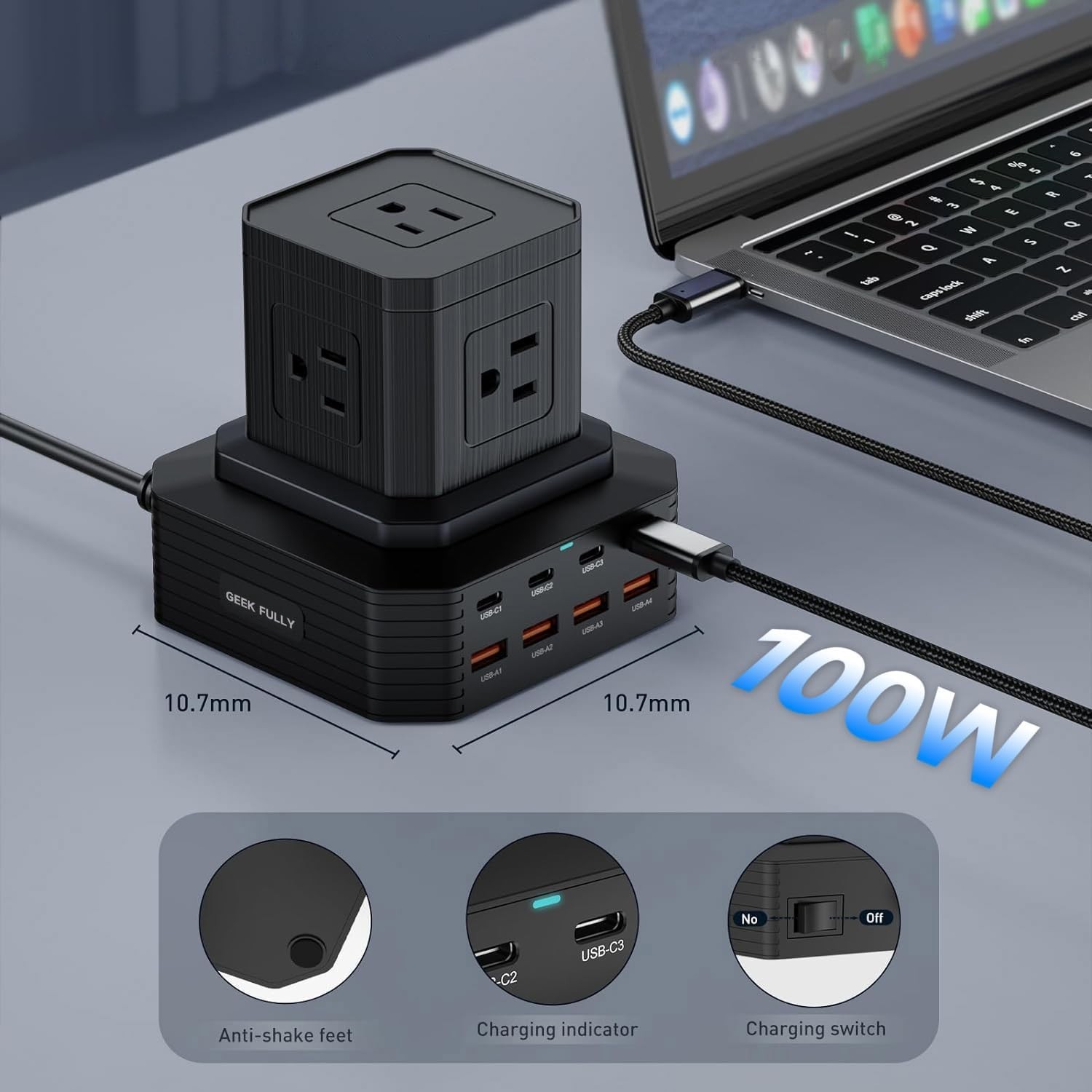 Versatile 13-in-1 USB-C Power Strip with Fast Charging & 6.6Ft Extension Cord