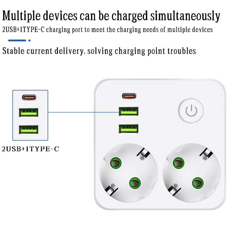 EU Plug Outlet 2 Sockets Multitap Wall Power Strip Electrical Socket No Extensio