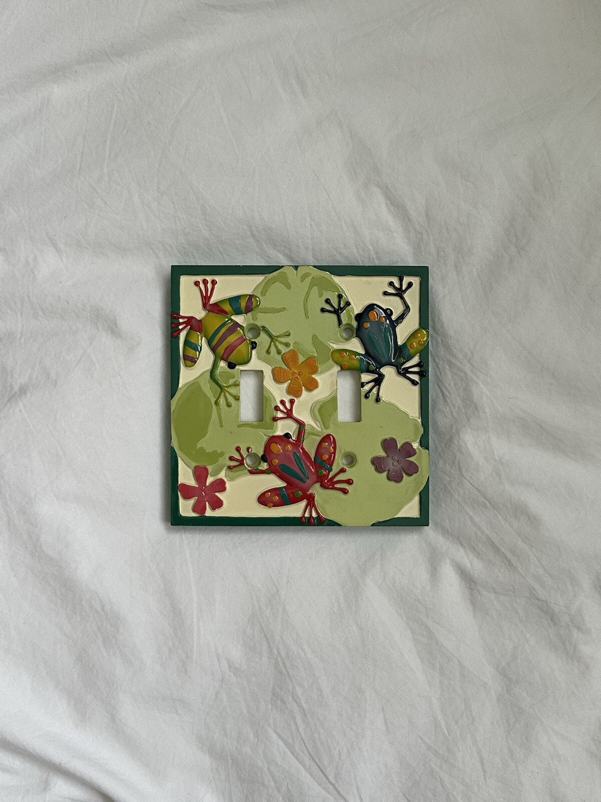 Vintage 90s Double Switchplate Frog Lily Pads Wall Outlet Cover Colorful