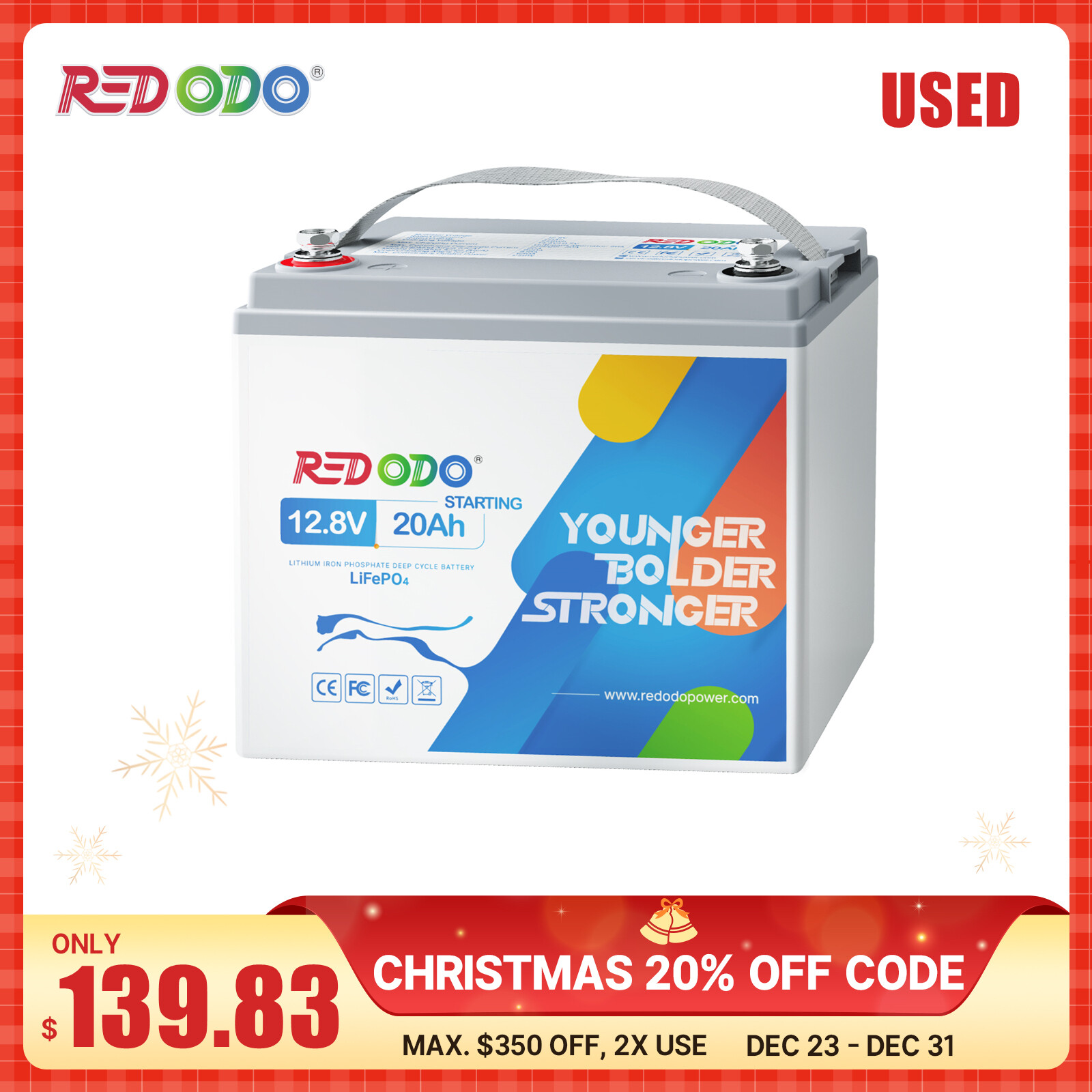 Redodo 12V 20Ah LiFePO4 Lithium Cranking Battery 650CCA – Excellent Condition