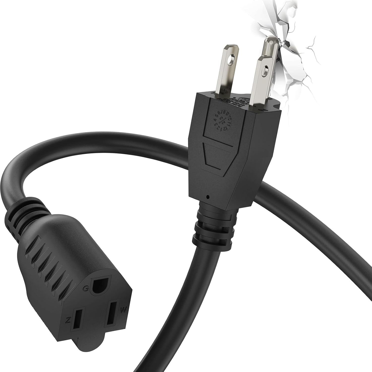 3 FT Extension Cord, Short Power Cord, Black Indoor/Outdoor 16 Gauge 3 Prong Gro