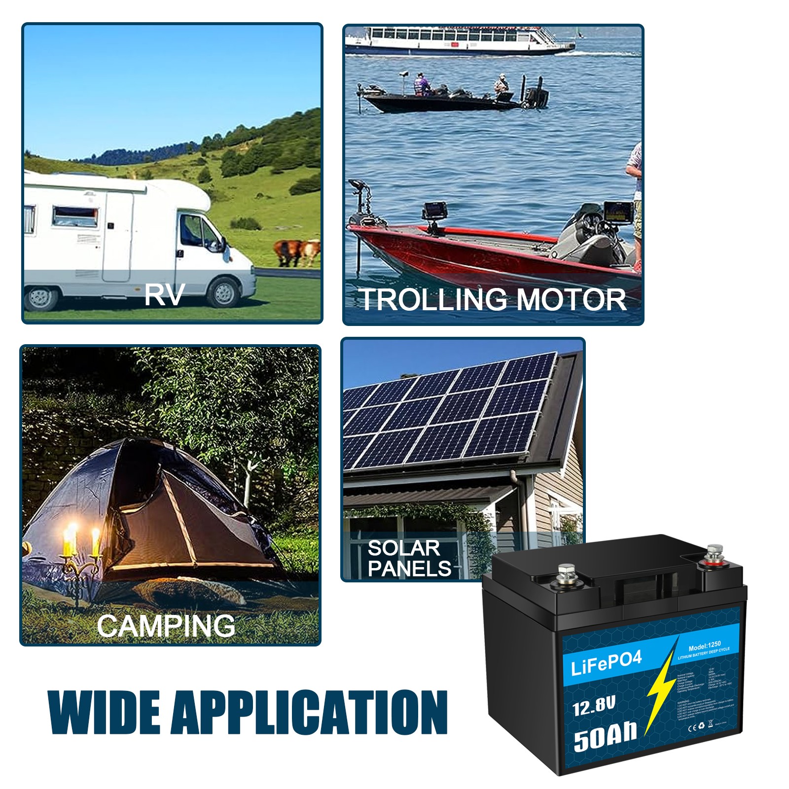 12V 50Ah Lithium Battery LiFePO4 Rechargeable Deep Cycle BMS RV Solar Golf Cart
