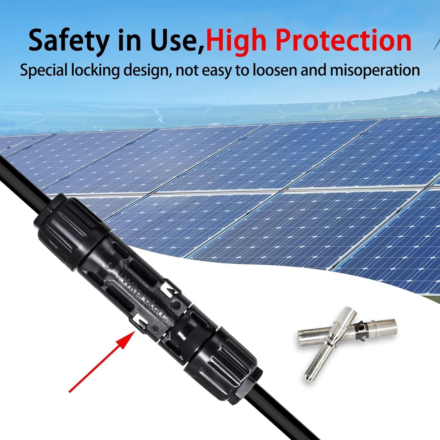 IP68 Waterproof 1500V 70A Solid Tinned Copper Terminal 8AWG Solar Connectors