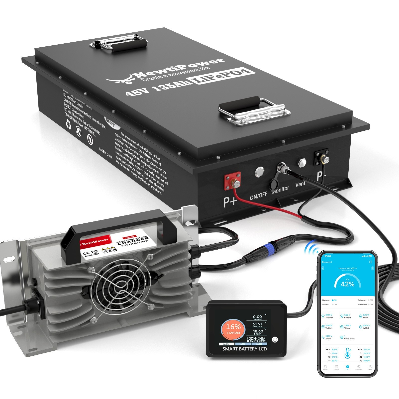 48V 135Ah Golf Cart Lithium LiFePO4 Battery 6912Wh 200A BMS Solar UV Off-Grid