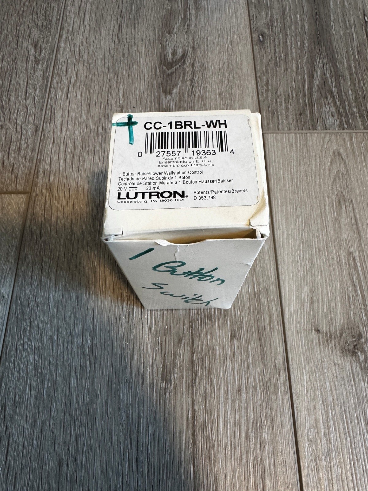 Lutron CC-1BRL-WH 1-Button Raise/Lower Wallstation Control 20V Class II White
