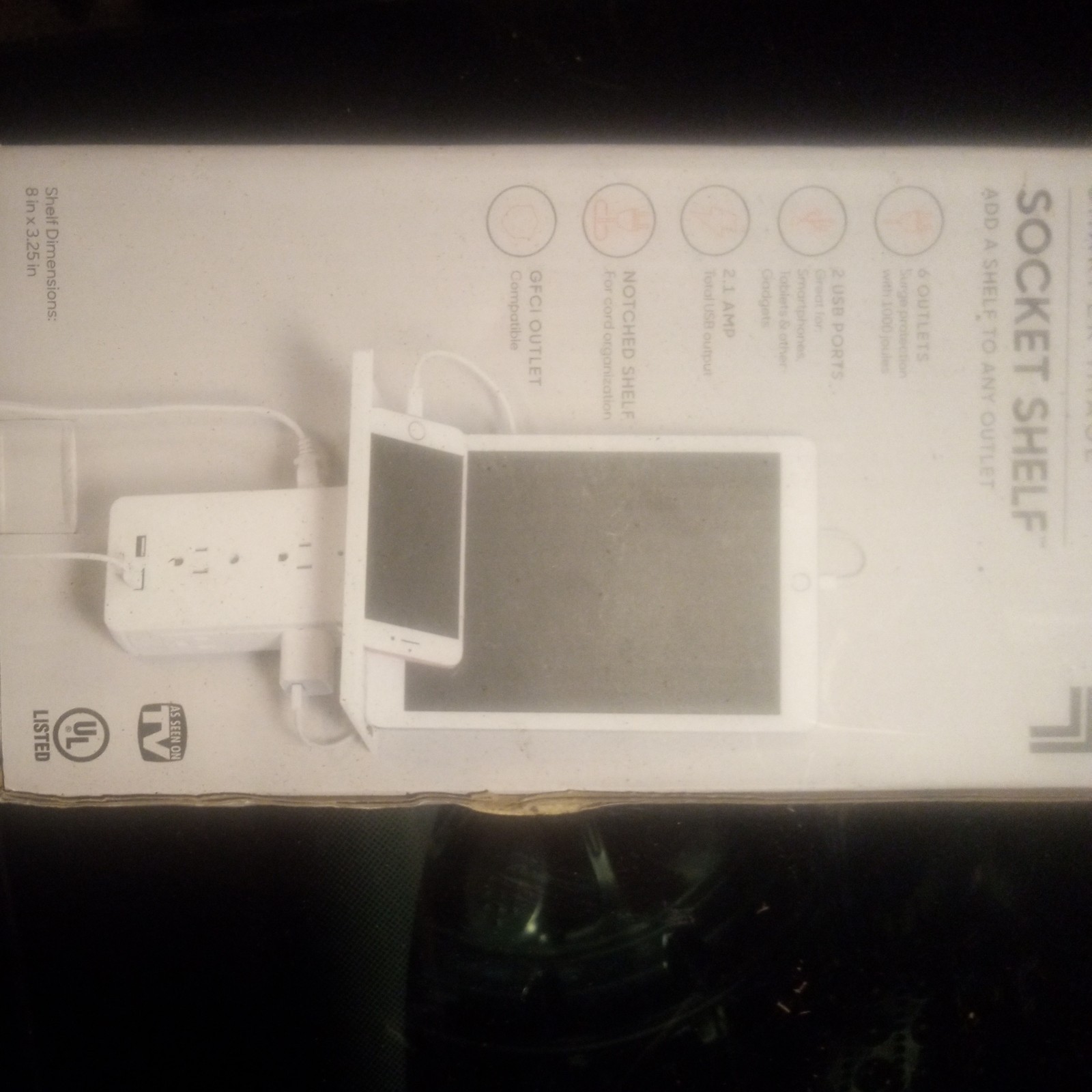 Socket Shelf Surge Protector Wall Outlet 6 +2 USB PORT NEW!