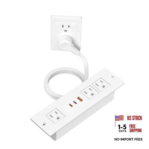 45W USB C Recessed Power Strip for Furniture Desk Flush Mount 10ft 10 FT White