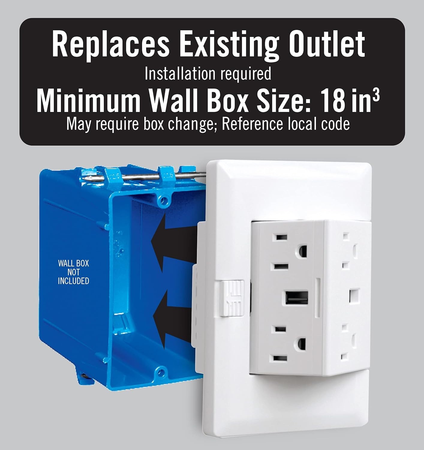 theOUTlet Basic 15 Amp 125 Volt Permanent Outlet Extender 4 + 2 USB Ports White
