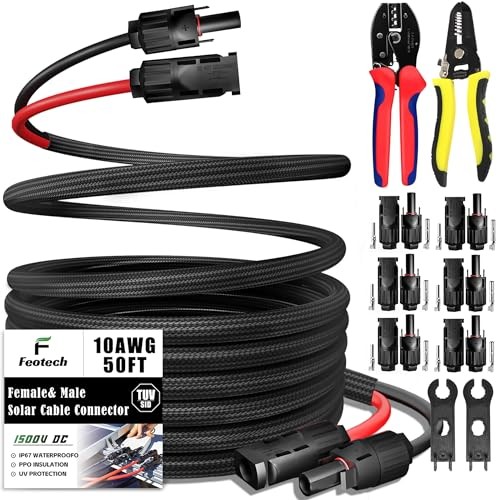Twin Wire 50 Feet Solar Extension Cable 10AWG 50Ft Flame Retardant Protective