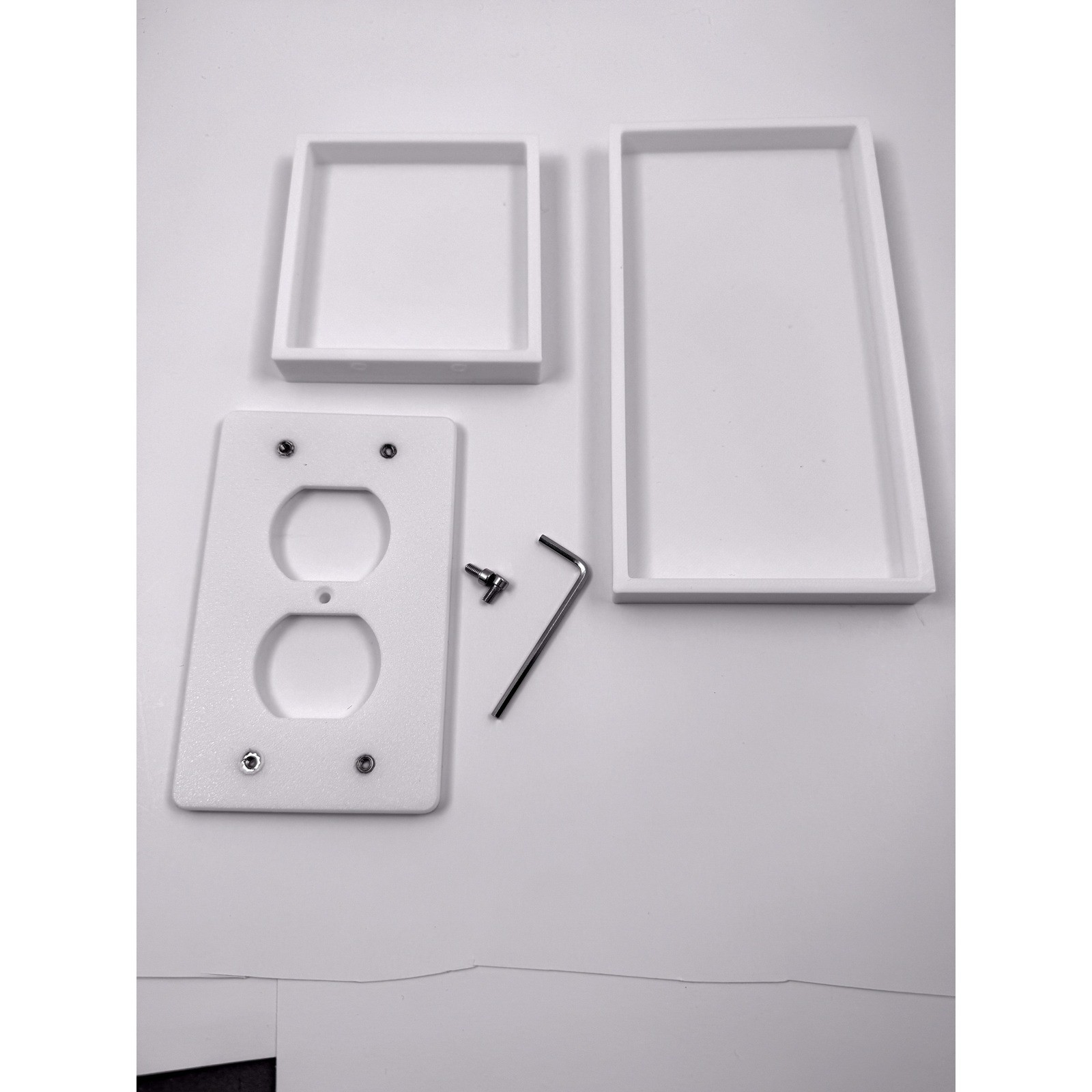 White 3D Printed Wall Plate Outlet Shelf Set with 2 Modular Shelves