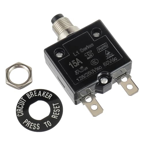 15 Amp Push Button Circuit Breaker 125-250V AC 50V DC | L1 Series Manual 15A